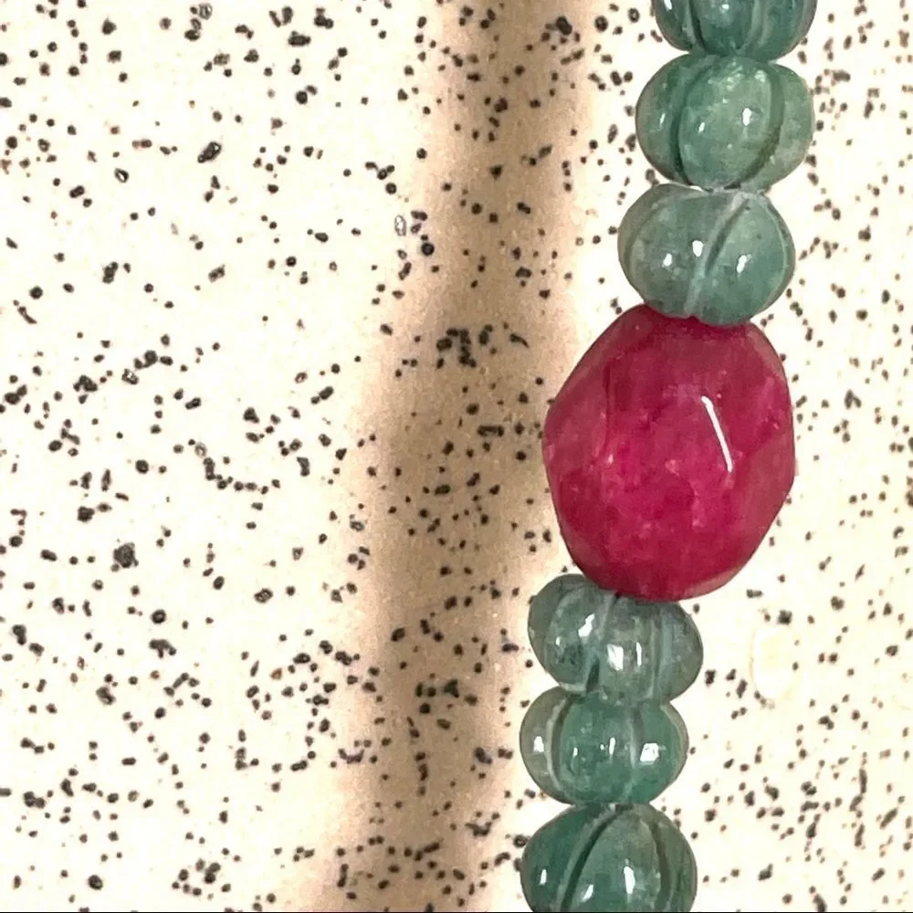 Green aventurine and pink quartz tassel necklace